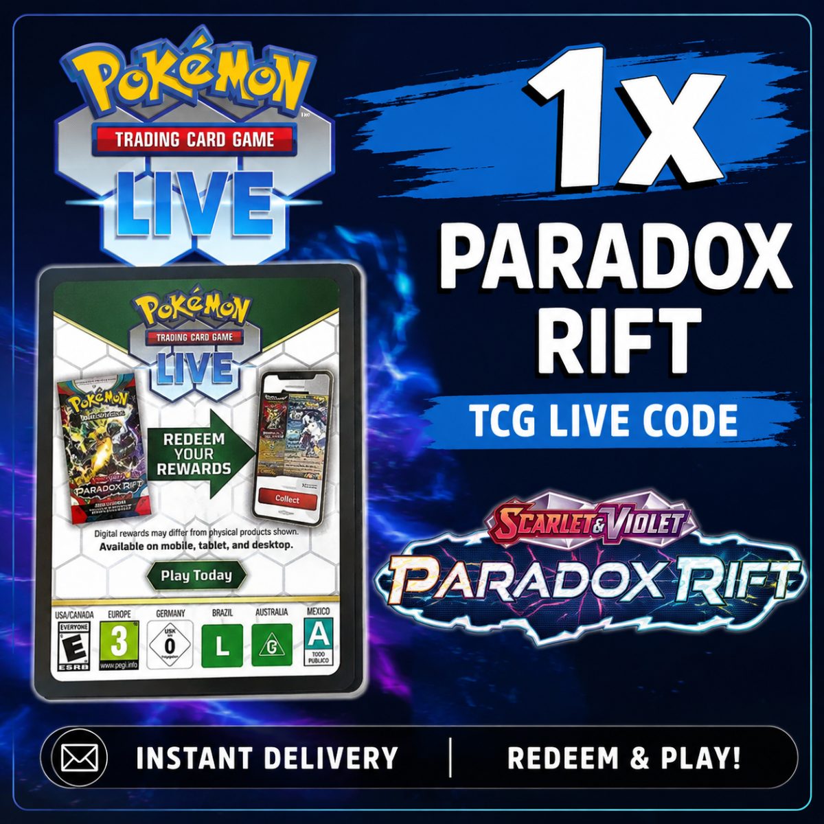 PTCGL Codes - 1x Paradox Rift Pokemon TCG Live Codes