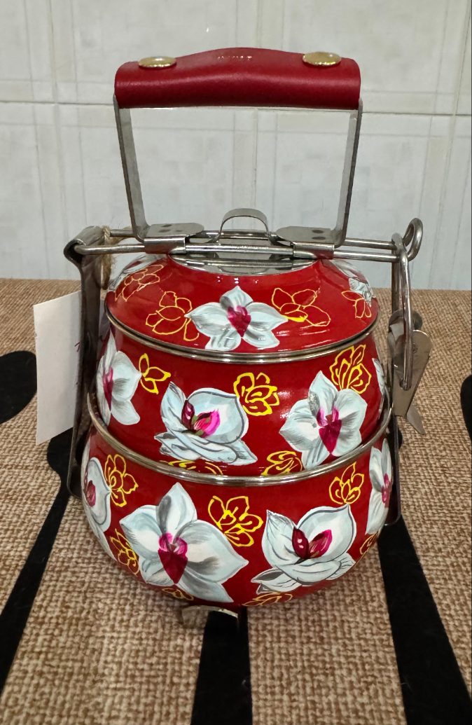 Tiara - Vintage-Style Red Floral 2-Tier Hand-Painted Stainless Steel Tiffin Carrier / Food Container