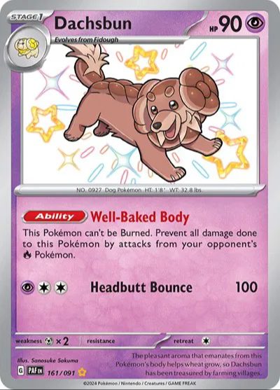 Dachsbun Paldean Fates 161/091 Baby Shiny Rare Holofoil Pokemon Trading Card Game TCG