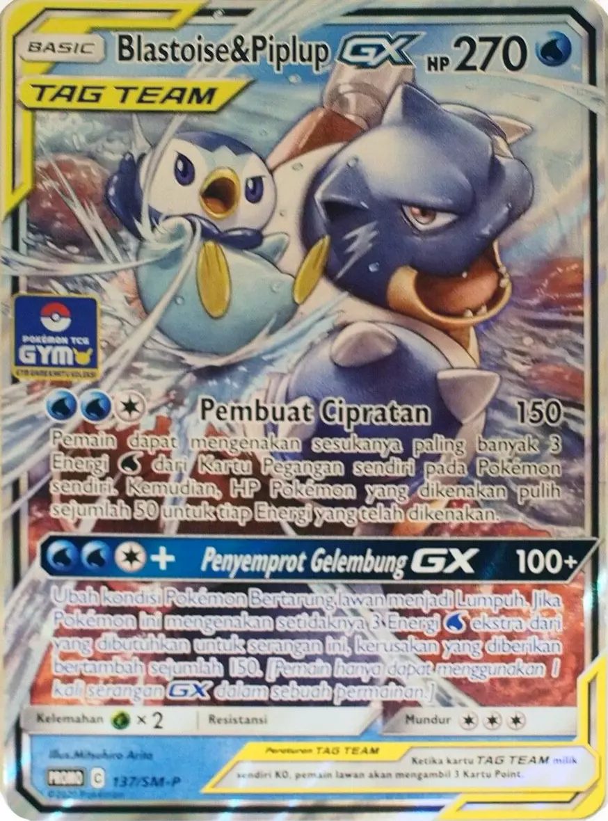 Blastoise & Piplup GX 137/SM-P Tag Team Holofoil Gym Promo Pokemon Trading Card Game TCG